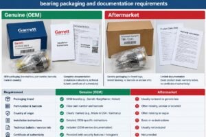 Comparison of genuine and aftermarket turbocharger bearing packaging and documentation requirements