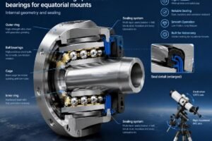 Cross-section view of high precision bearings for equatorial mounts showing internal geometry and sealing