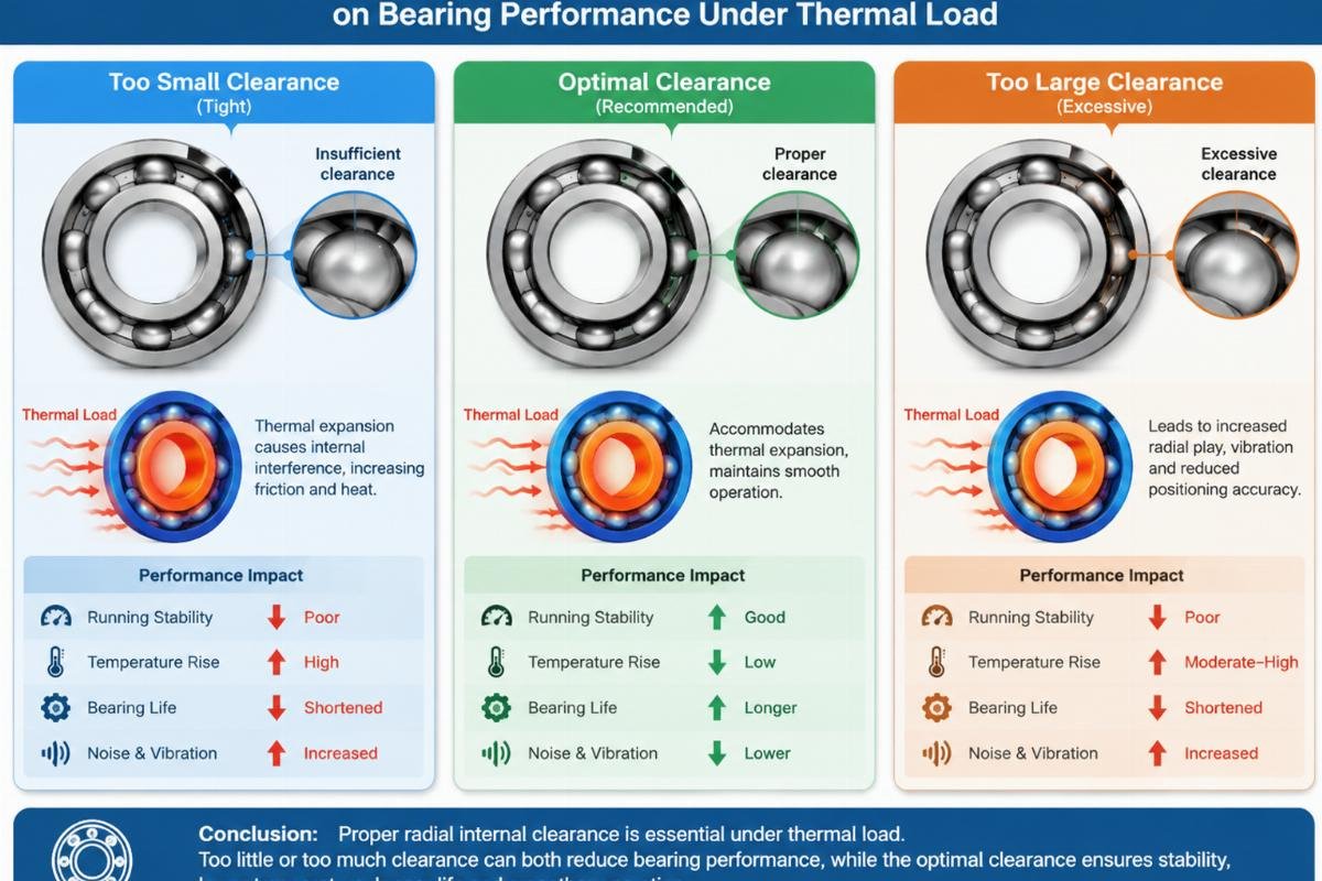 Diagram comparing radial internal clearance effects on bearing performance under thermal load