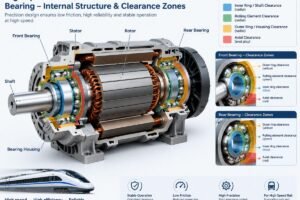 Diagram showing the internal structure of a high speed train traction motor bearing with highlighted clearance zones