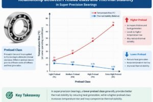 Diagram showing the relationship between preload class and thermal stability in super precision bearings
